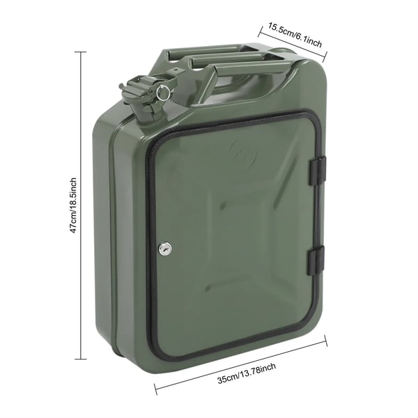 Jerrycan-minibar - Bärbar whisky/vinbar - 35×15,5×47 cm - Kallvalsat stål & trä - Sprutmålad - Armégrön