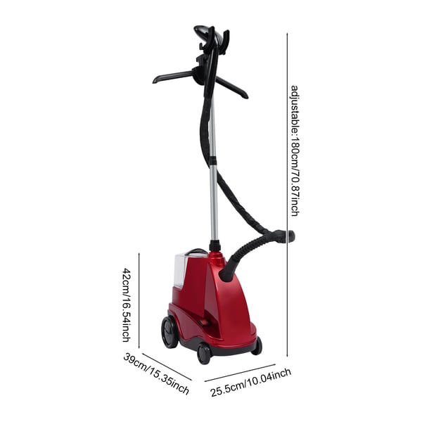 Vertikal klädsteamer - Stående ångare - 1600 W, 3 L tank, 120 °C, 3 nivåer, teleskopstång 0,8–1,8 m, EU-kontakt - Röd