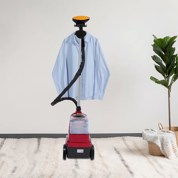 Vertikal klädsteamer - Stående ångare - 1600 W, 3 L tank, 120 °C, 3 nivåer, teleskopstång 0,8–1,8 m, EU-kontakt - Röd
