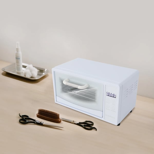 Sterilisatorskab til negleværktøj - Varmluft 75°C - 10 L - 160 W - Rustfrit stål & hærdet glas - 33,5×22×20 cm - Hvid