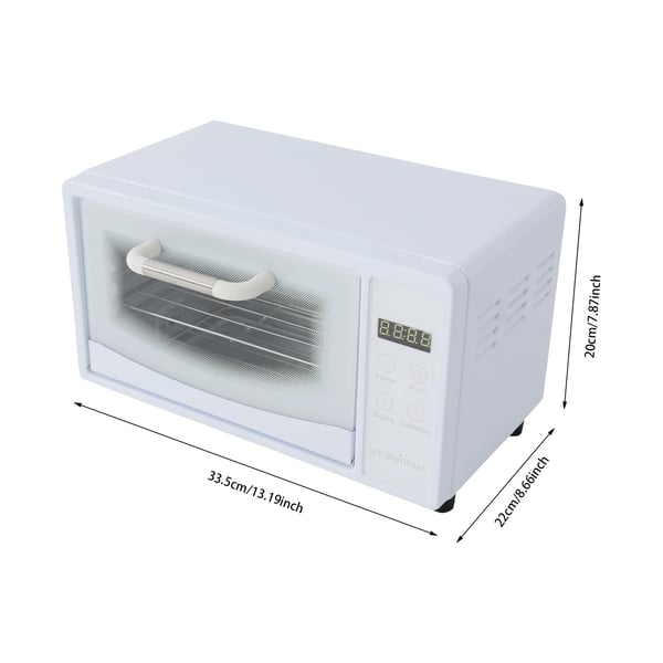 Sterilisatorskab til negleværktøj - Varmluft 75°C - 10 L - 160 W - Rustfrit stål & hærdet glas - 33,5×22×20 cm - Hvid
