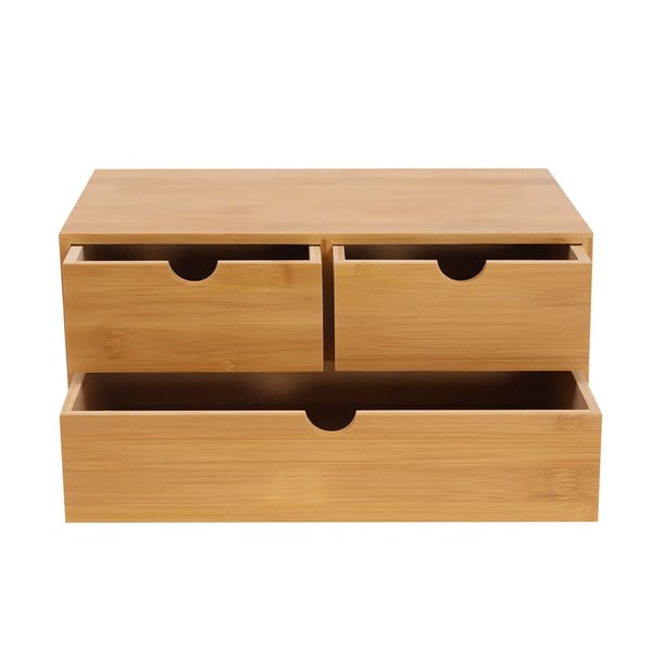 Bambus skrivebordsorganizer - Skuffeboks - Naturlig Bambus - 3 Skuffer - Fritstående - Ingen Montering - Mål 33×19×16 cm - Sort
