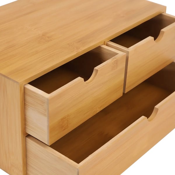 Bambus skrivebordsorganizer - Skuffeboks - Naturlig Bambus - 3 Skuffer - Fritstående - Ingen Montering - Mål 33×19×16 cm - Sort