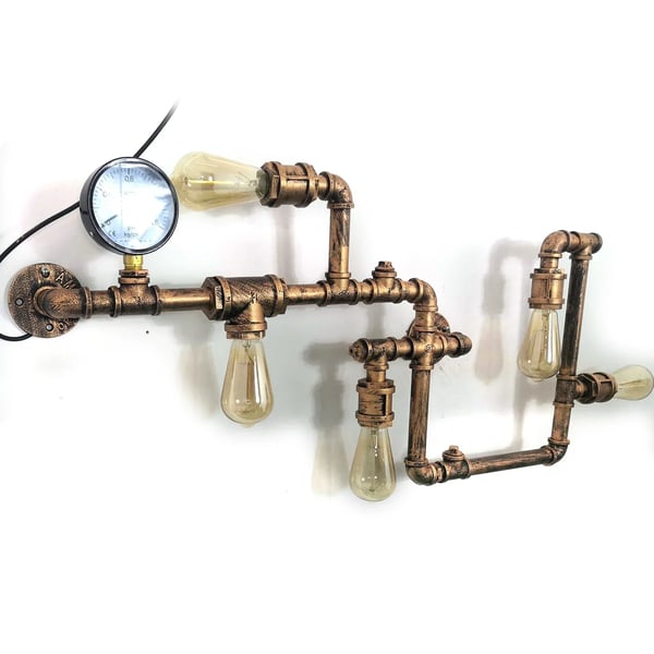 Retro vattenrör - Vägglampa - 5-armad - 220 V AC - 75×44×10 cm - Exkl. glödlampor - Touch-brytare On/Off - Guld