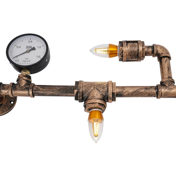 Retro vandrør - Væglampe - 5-flammer - 220 V AC - 75×44×10 cm - Uden pærer - Touch tænd/sluk - Guld
