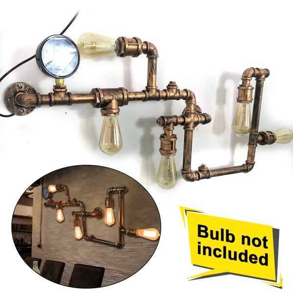 Retro vandrør - Væglampe - 5-flammer - 220 V AC - 75×44×10 cm - Uden pærer - Touch tænd/sluk - Guld