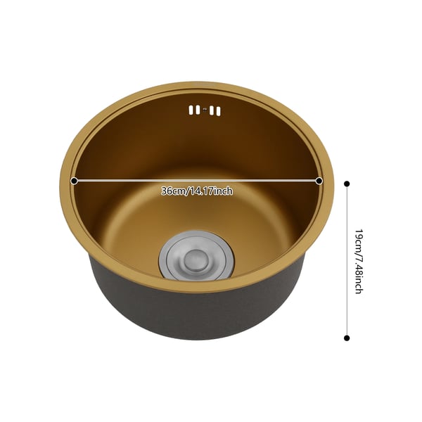 Køkkenvask - Rund enkel kumme - Ø 36 cm - Dybde 19 cm - 304 rustfrit stål + akryl - Top-/under-/planmontering - Gul