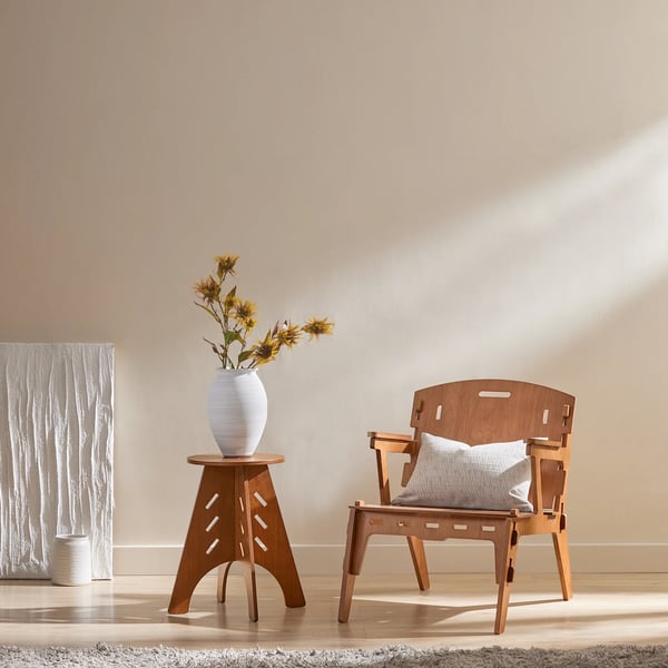 HFST02 - Børnestol med ryglæn - Sædehøjde 35 cm - Mål 55×70×72 cm - Samling kræves - Brun/Natur