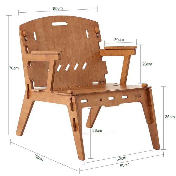HFST02 - Børnestol med ryglæn - Sædehøjde 35 cm - Mål 55×70×72 cm - Samling kræves - Brun/Natur