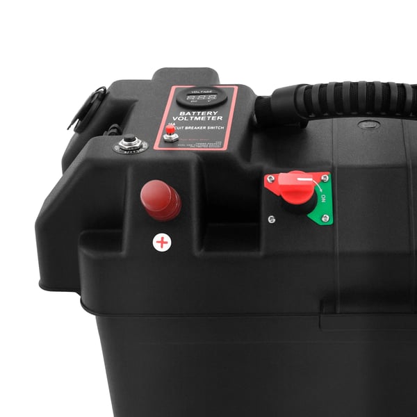 Batterikasse - Til båd/autocamper/camping - Realtidsovervågning - Dobbelte USB-porte - Høj kapacitet - Sikker opladning - Sort