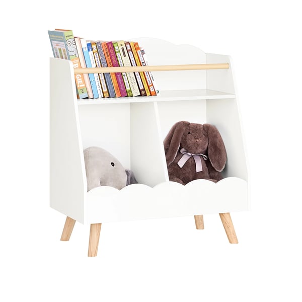 Børnebogreol - KMB100-K-W - 3 Rum - Montessori Lav Opbevaring - 61×71×35 cm - Hvid - Samling Kræves