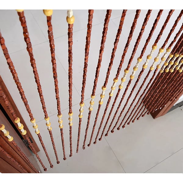 Dørforhæng - Perlegardin i træ - 90×175 cm - 27 strenge - Zigzag-mønster - Flueskærm - Loftmontering - Hvid