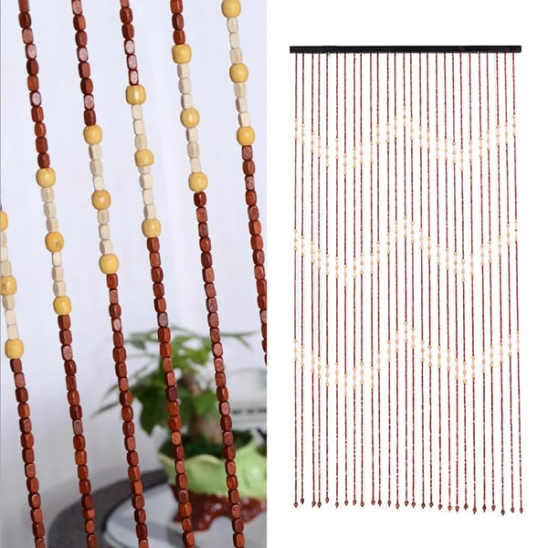 Dørforhæng - Perlegardin i træ - 90×175 cm - 27 strenge - Zigzag-mønster - Flueskærm - Loftmontering - Hvid
