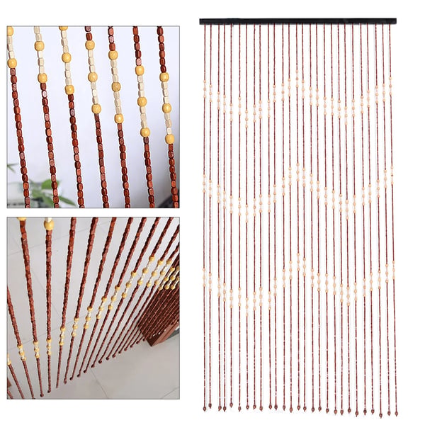 Dørforhæng - Perlegardin i træ - 90×175 cm - 27 strenge - Zigzag-mønster - Flueskærm - Loftmontering - Hvid