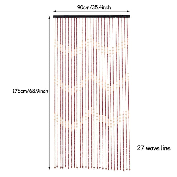 Dørforhæng - Perlegardin i træ - 90×175 cm - 27 strenge - Zigzag-mønster - Flueskærm - Loftmontering - Hvid