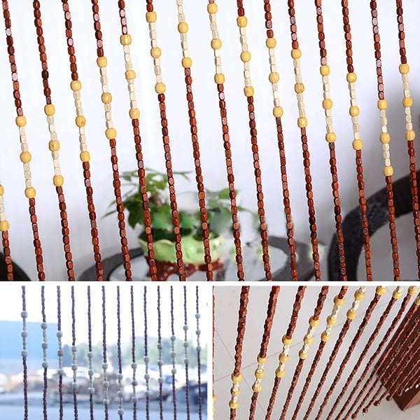 Dørforhæng - Perlegardin i træ - 90×175 cm - 27 strenge - Zigzag-mønster - Flueskærm - Loftmontering - Hvid