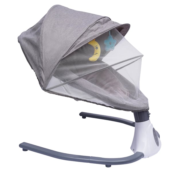 Babygynge - Elektrisk babyvippe - Fjernbetjening - Bluetooth/USB-musik - Aftageligt net - 0–18 mdr - Maks 20 kg - Grå