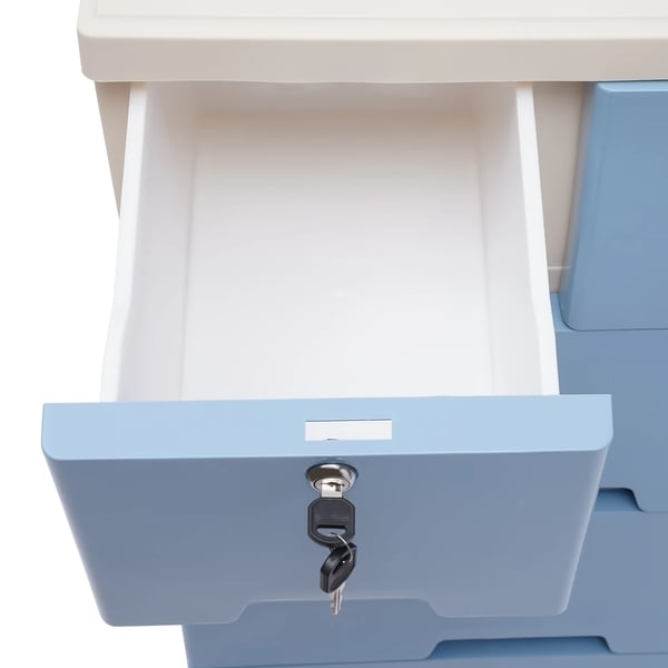 Klassisk plastkommode - Opbevaringstårn med 6 skuffer - Rektangulær - Moderne stil - Til hjem, kontor, soveværelse - Blå