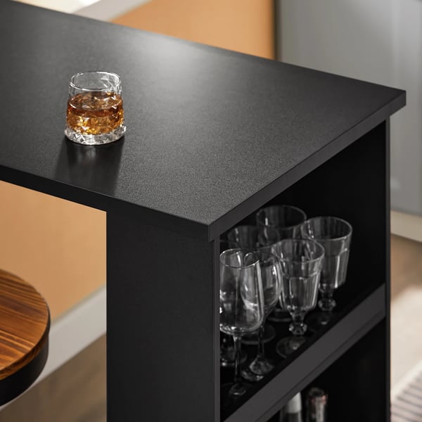 Köksbarbord FWT17-II - Hög bardisk/matbord - 3 hyllor - 112x106x57 cm - Svart