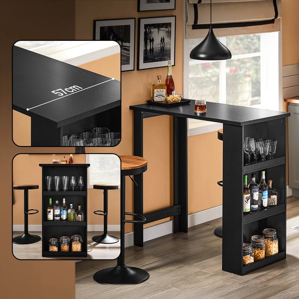 Köksbarbord FWT17-II - Hög bardisk/matbord - 3 hyllor - 112x106x57 cm - Svart