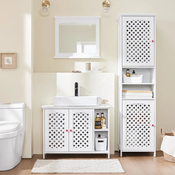 BZR210-W - Underskab til Håndvask - 2 Døre - Åben Hylde - Justerbar Hylde - 80 x 31,5 x 60,5 cm - Hvid