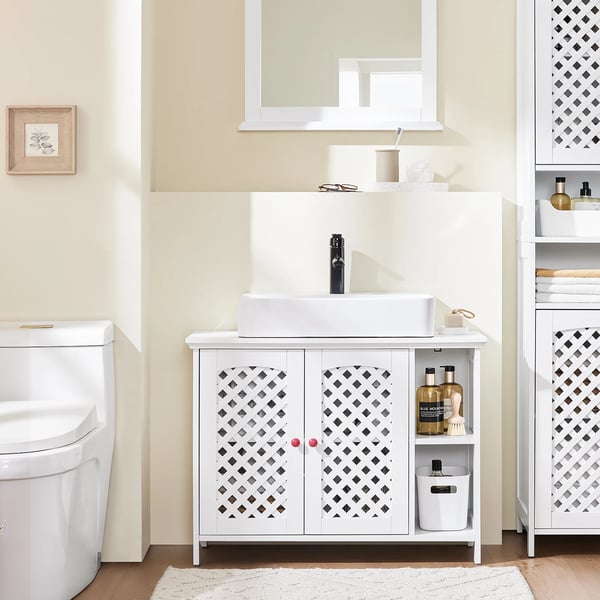 BZR210-W - Underskab til Håndvask - 2 Døre - Åben Hylde - Justerbar Hylde - 80 x 31,5 x 60,5 cm - Hvid