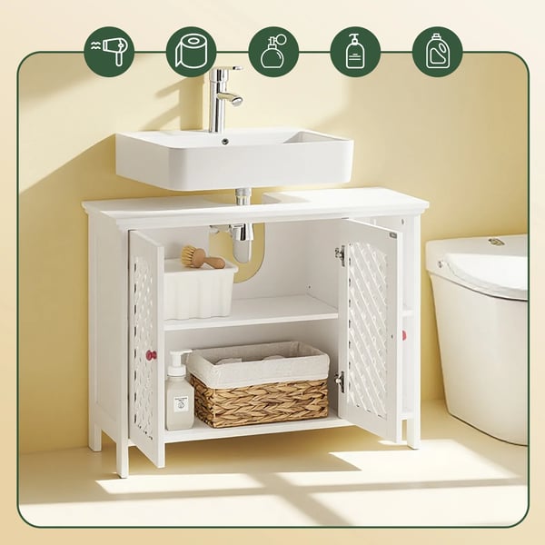 BZR210-W - Underskab til Håndvask - 2 Døre - Åben Hylde - Justerbar Hylde - 80 x 31,5 x 60,5 cm - Hvid