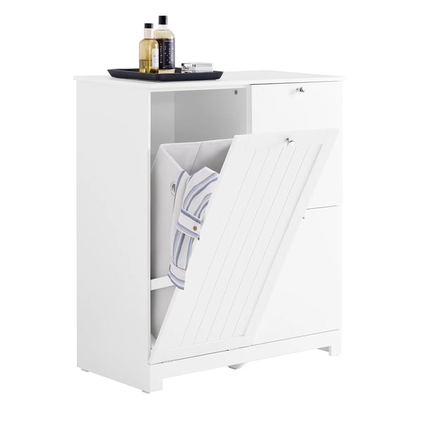Badskab med vasketøjssortering - BZR213-W - 3 Vasketøjskurve (1 Stor, 2 Stofkurve) - 78×38×90 cm - Selvmontering - Hvid