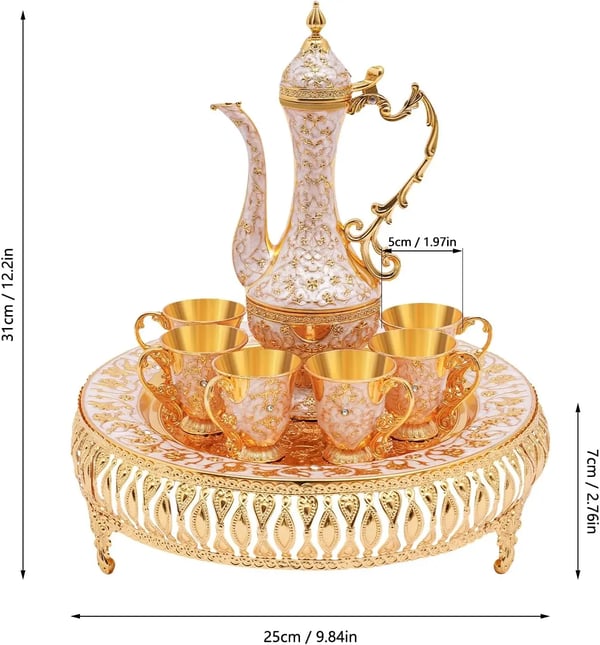 Kaffe- og tesæt - Russisk samovar sæt - Metal - 6 luksus kopper - Håndlavet bakke - Vintage