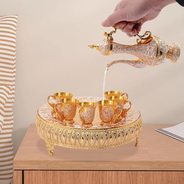 Kaffe- og tesæt - Russisk samovar sæt - Metal - 6 luksus kopper - Håndlavet bakke - Vintage