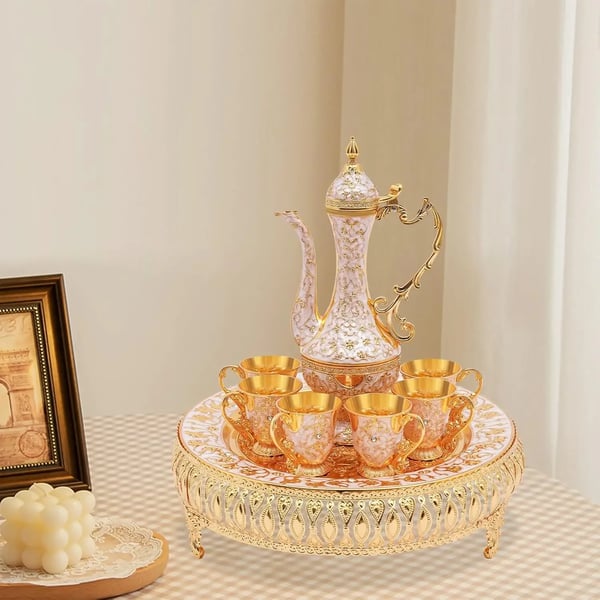 Kaffe- og tesæt - Russisk samovar sæt - Metal - 6 luksus kopper - Håndlavet bakke - Vintage