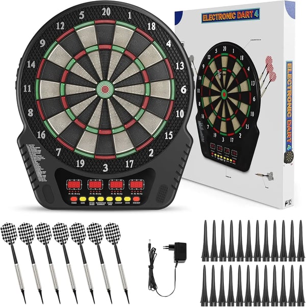 Elektronisk dartskive - 6 pile - 27 spiltilstande - 243 varianter - Op til 16 spillere - Hvid