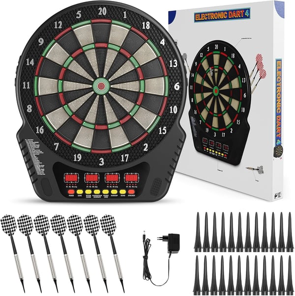 Elektronisk dartskive - 6 pile - 27 spiltilstande - 243 varianter - Op til 16 spillere - Hvid