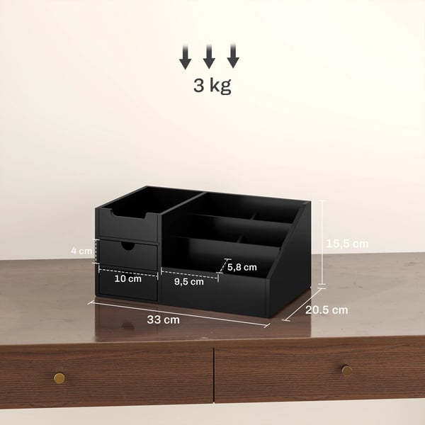 Skrivbordsorganisatör - Bambu - 2 Lådor - 6 Fack - Hylla - 33×20,5×15,5 cm - Svart