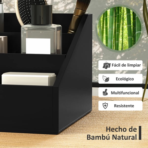 Skrivbordsorganisatör - Bambu - 2 Lådor - 6 Fack - Hylla - 33×20,5×15,5 cm - Svart