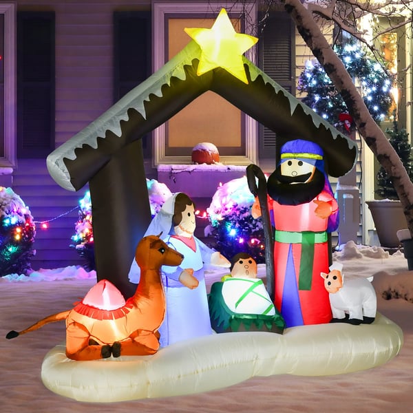 Uppblåsbar Juldekoration - Julkrubba Båge - Höjd 183 cm - LED-Ljus - Inbyggd Fläkt - EU-Kontakt - CE-Godkänd - Multicolor