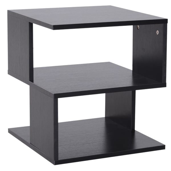 Sidobord - Kvadratiskt hyllbord - 3 nivåer med öppna hyllor - 40x40x43 cm - Trä - Svart