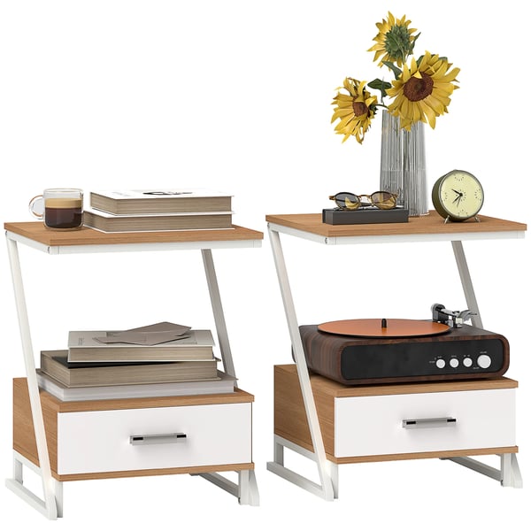 Sidobord - Avlastningsbord - Trä - Fyrkantig - 40x35x50 cm - Med förvaring - Minimalistisk modern stil - Brun
