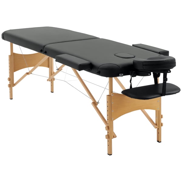 Massagebänk / Massagebord - Fällbar - Höjdjusterbar 67–92 cm - 210x81 cm - Syntetläder - För salong & fysioterapi - Svart