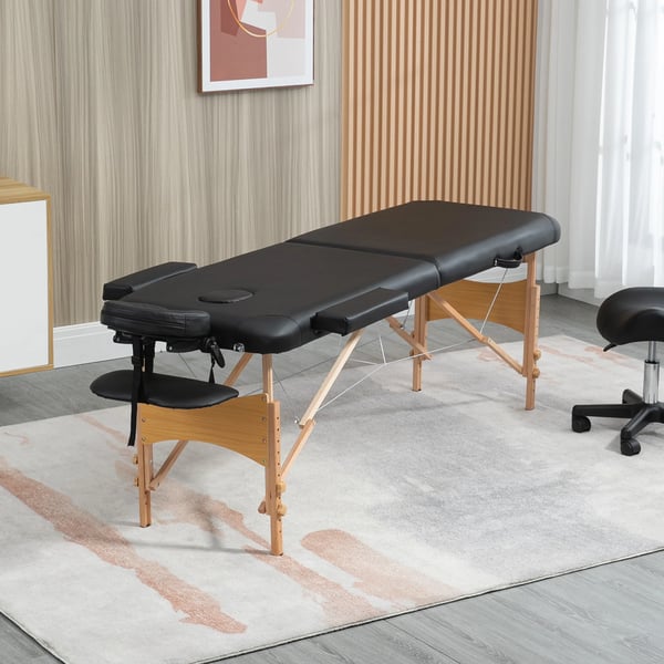 Massagebänk / Massagebord - Fällbar - Höjdjusterbar 67–92 cm - 210x81 cm - Syntetläder - För salong & fysioterapi - Svart