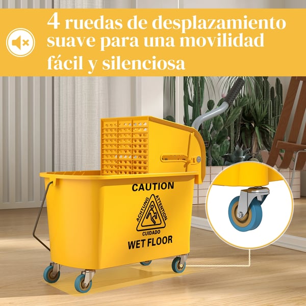 Mopp-hink - Med urvridare - Skiljevägg - Hjul - Kapacitet 21–25 l - Mått 45 x 26,5 x 70 cm - Plast - Ljusgul
