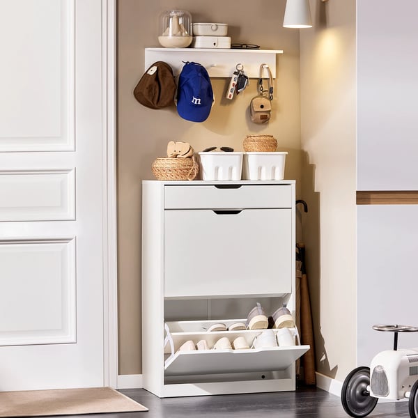 Skoskab skoreol - FSR180-W - 4 klapper - 8 rum - 60×90×30 cm - Hvid
