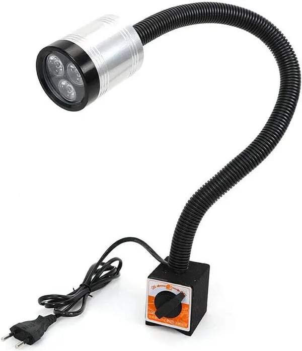 LED maskinlampe - Svanehals arbejdslampe - 6 W - 110–220 V AC - Fleksibel lang arm - Magnetfod - Vandtæt - Rund