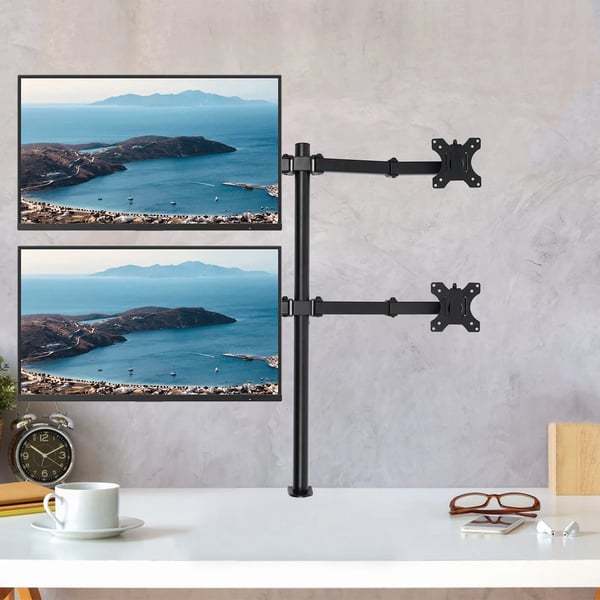 Skærmholder - Bordbeslag til 4 skærme - 25–51 cm skærme - Højde 0–40 cm - Vipning ±90° - Rotation 360° - 9 kg/arm - Sort