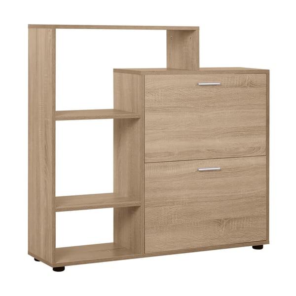 Skoskåp - Modell 837-013 - Trä - 2 Lådor - Minimalistisk Modern - 101,5 x 25,5 x 98 cm - Montering Krävs - Natur