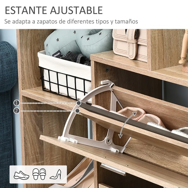Skoskåp - Modell 837-013 - Trä - 2 Lådor - Minimalistisk Modern - 101,5 x 25,5 x 98 cm - Montering Krävs - Natur