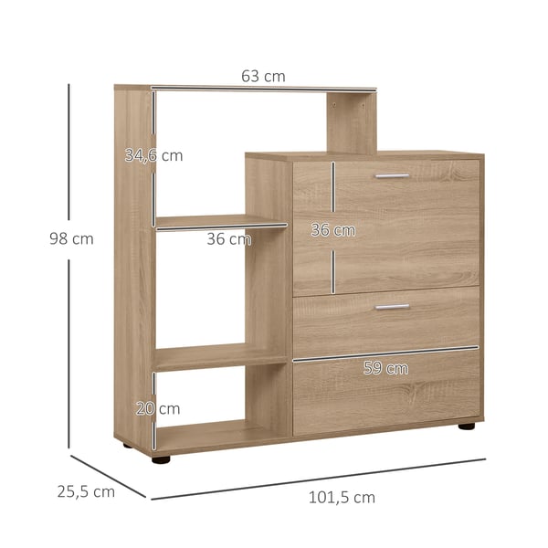 Skoskåp - Modell 837-013 - Trä - 2 Lådor - Minimalistisk Modern - 101,5 x 25,5 x 98 cm - Montering Krävs - Natur