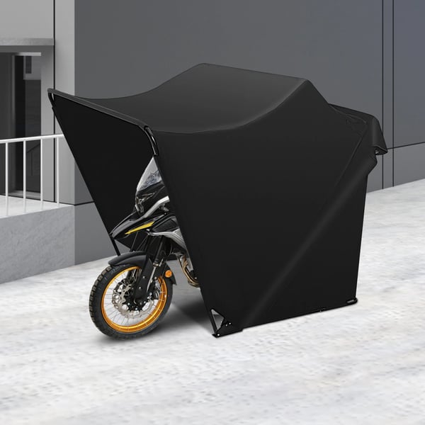 Motorcykelgarage - Sammenklappeligt teltgarage - UV-bestandig - Vandtæt - Åndbart - Universal til MC og scooter - Sort