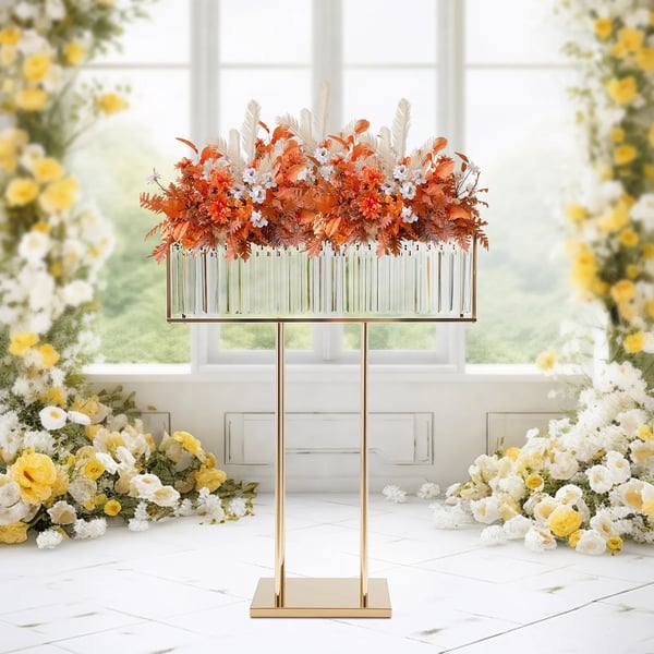 Blomsterstander til bryllup - Metal piedestal - Luksuriøs romantisk dekoration - Til blomster, balloner, lys - Jern - Mors dag - Guld