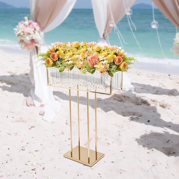 Blomsterstander til bryllup - Metal piedestal - Luksuriøs romantisk dekoration - Til blomster, balloner, lys - Jern - Mors dag - Guld
